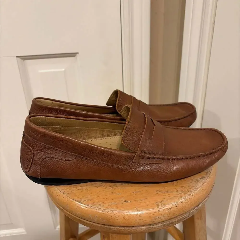 American Classic by DeLaRentis Brown Leather Penny Driver Loafers Men's Shoes